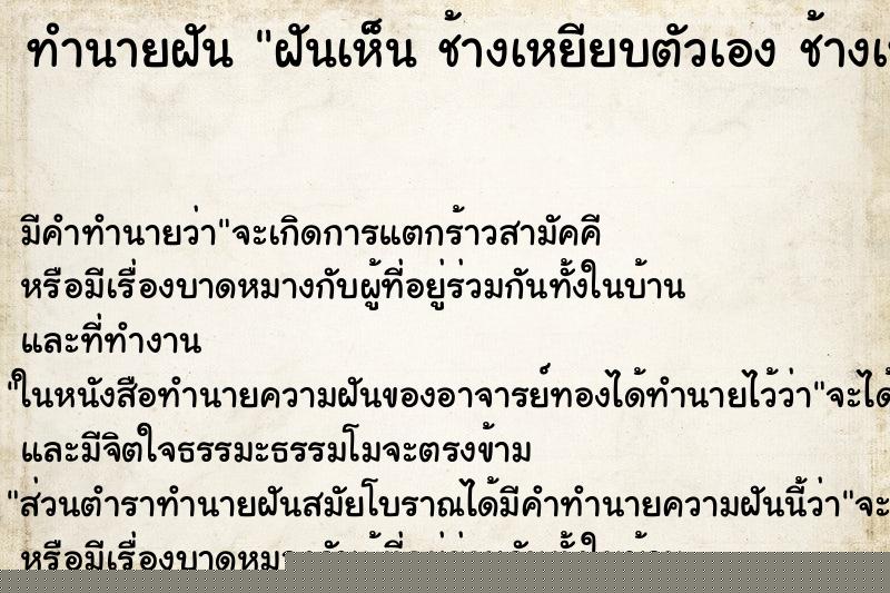 ทำนายฝันฝันเห็นช้างเหยียบตัวเองช้างเหยียบตัวเอง ทำนายฝันทำนายฝันฝันเห็นช้างเหยียบตัวเองช้างเหยียบตัวเอง